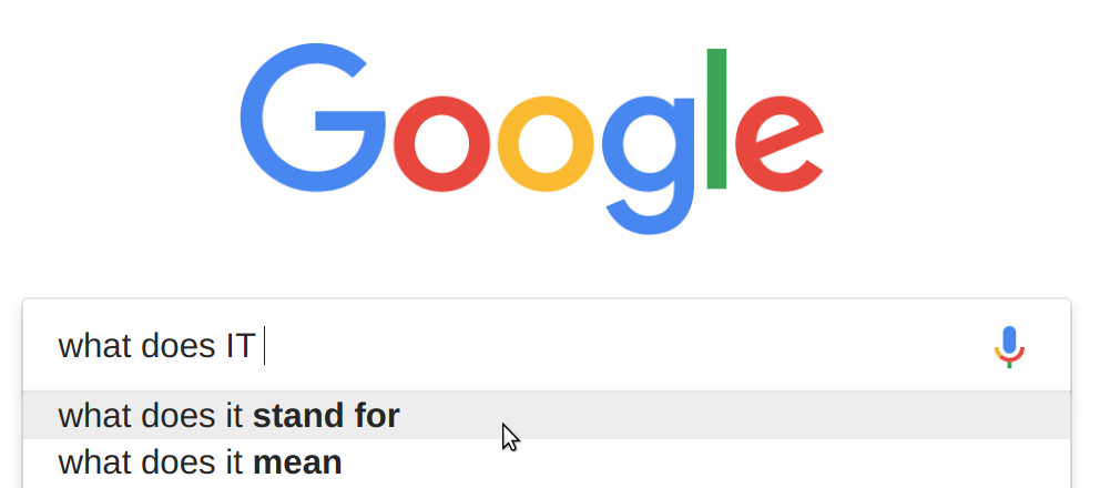 Google search for 'what does IT stand for?'